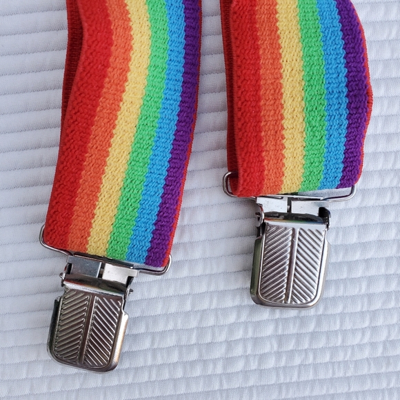 Rainbow Suspenders Clips Stretch Pride LBGTQ Elastic Unisex Adjustable X Style - Picture 2 of 5